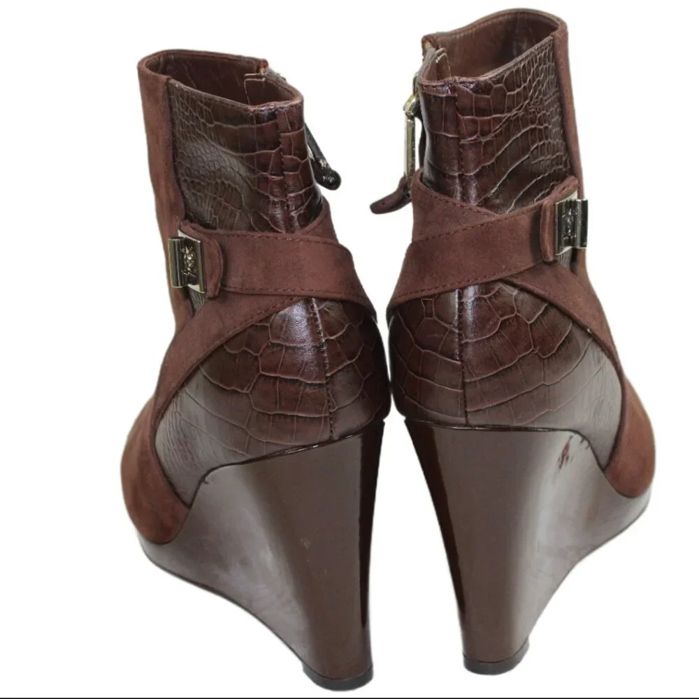 Cole Haan Martina Nike Air Chocolate Suede Croc Patent Wedge Bootie Size 9